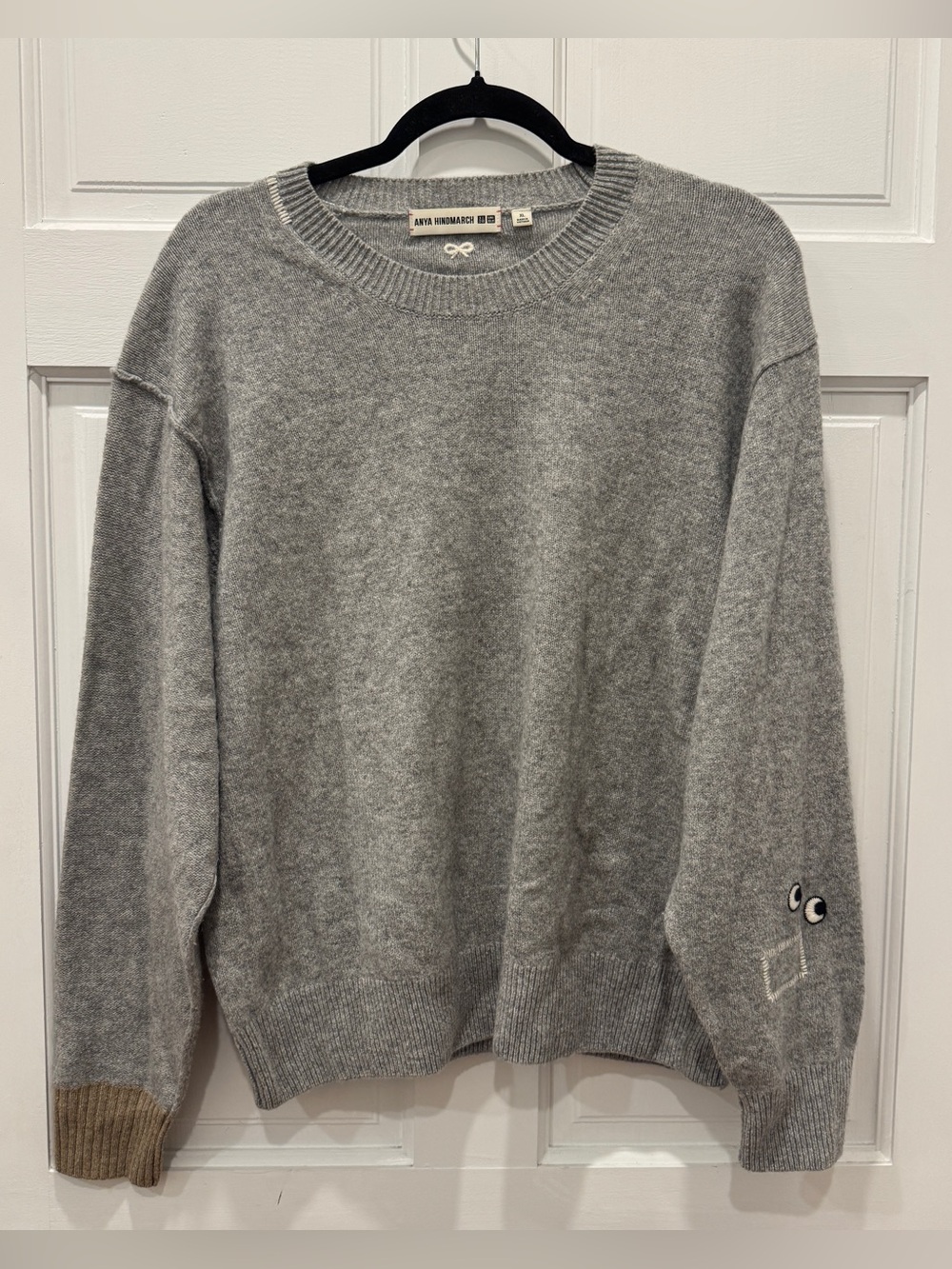 Uniqlo x Anya Hindmarch Lambswool Sweater Gray XL Eyes Preppy Quiet Luxury